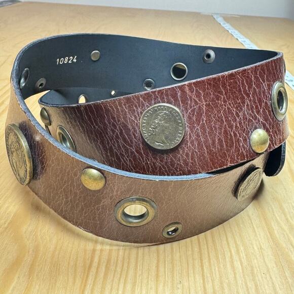 Women’s VTG Belt Sangriorgio Brown Brass Medallions Made in Italy Luxury M - Picture 4 of 8